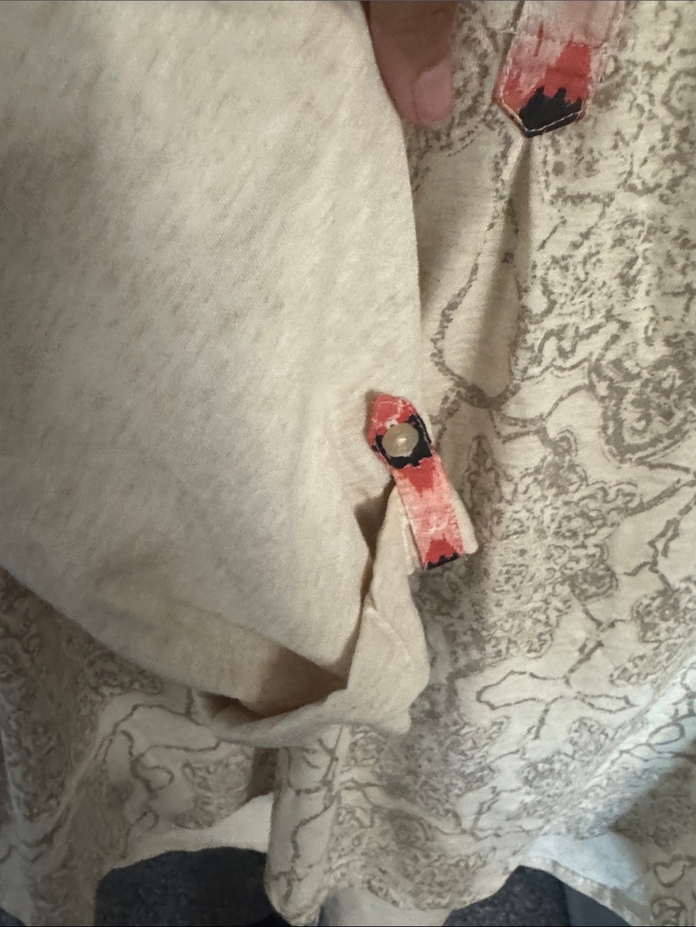 Style & Co. Cream and Coral Printed Henley Blouse - Picture 3 of 4